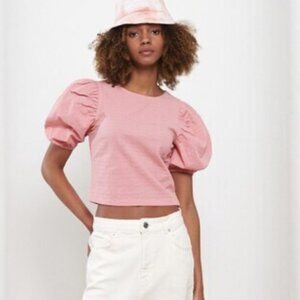 LCW Limited Waikiki pink coral top Womens Large puff sleeve stretch feminine